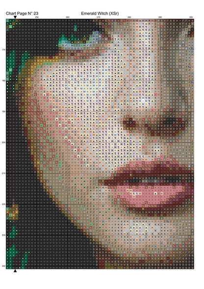 Emerald Witch cross stitch pattern conceived and expertly created by Sam. Inspired by art created by Traumer4168 covered under the Public Domain CC0 license.
