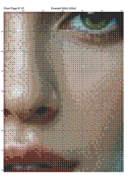 Emerald Witch cross stitch pattern conceived and expertly created by Sam. Inspired by art created by Traumer4168 covered under the Public Domain CC0 license.