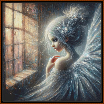 Silver Fairy cross stitch pattern conceived and expertly created by Sam. Inspired by art created by Barbara (BarBus) covered under the Public Domain CC0 license.