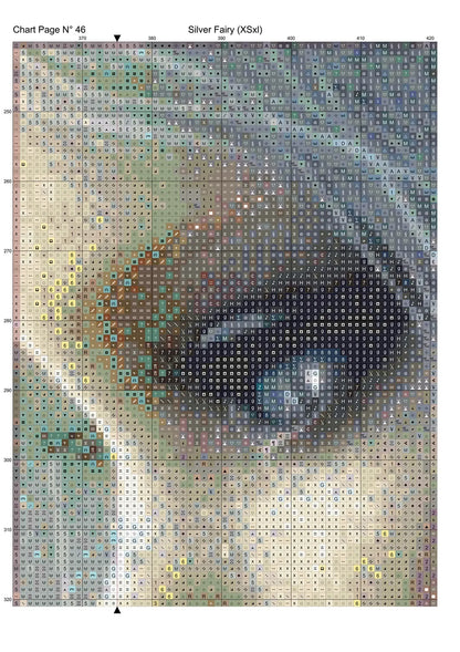 Silver Fairy cross stitch pattern conceived and expertly created by Sam. Inspired by art created by Barbara (BarBus) covered under the Public Domain CC0 license.