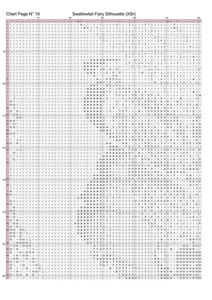 Swallowtail Fairy Silhouette cross stitch pattern A unique and exclusive design to modXstitch, conceived and expertly created with the help of AI, by Sam. Swallowtail Fairy Silhouette is a fantasy style cross stitch pattern that comes as a full coverage pattern with absolutely no back-stitching or pesky half-stitches. Also, Swallowtail Fairy Silhouette is available in 2 different design sizes - cross stitch regular & XL And each sale includes both B&W and colour charts
