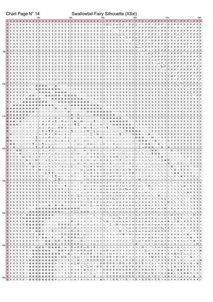 Swallowtail Fairy Silhouette cross stitch pattern A unique and exclusive design to modXstitch, conceived and expertly created with the help of AI, by Sam. Swallowtail Fairy Silhouette is a fantasy style cross stitch pattern that comes as a full coverage pattern with absolutely no back-stitching or pesky half-stitches. Also, Swallowtail Fairy Silhouette is available in 2 different design sizes - cross stitch regular & XL And each sale includes both B&W and colour charts