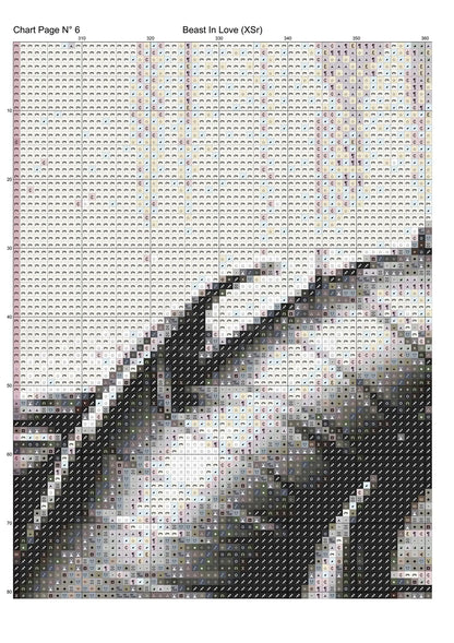 Beast In Love cross stitch pattern A unique and exclusive design to modXstitch, conceived and expertly created with the help of AI, by Sam. Beast In Love is a fantasy style cross stitch pattern that comes as a full coverage pattern with absolutely no back-stitching or pesky half-stitches. Also, Beast In Love is available in 2 different design sizes - cross stitch regular & XL And each sale includes both B&W and colour charts