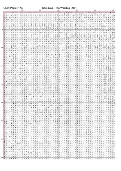 Grim Love - The Wedding cross stitch pattern A unique and exclusive design to modXstitch, conceived and expertly created with the help of AI, by Sam. Grim Love - The Wedding is a dark fantasy style cross stitch pattern that comes as a full coverage pattern with absolutely no back-stitching or pesky half-stitches. Also, Grim Love - The Wedding is available in 2 different design sizes - cross stitch regular & XL And each sale includes both B&W and colour charts