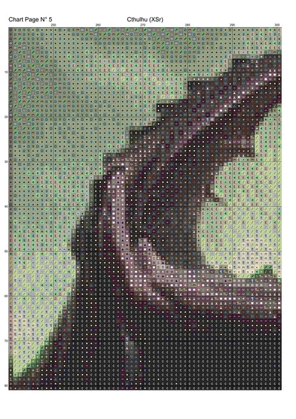Cthulhu cross stitch pattern A unique and exclusive design to modXstitch, conceived and expertly created with the help of AI, by Sam. Cthulhu is a mythical beast style cross stitch pattern that comes as a full coverage pattern with absolutely no back-stitching or pesky half-stitches. Also, Cthulhu is available in 2 different design sizes - cross stitch regular & XL And each sale includes both B&W and colour charts