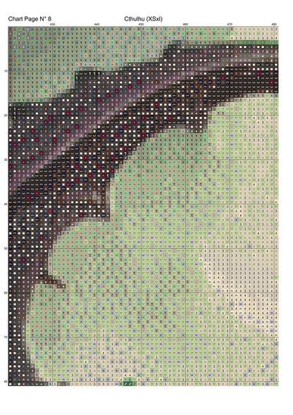 Cthulhu cross stitch pattern A unique and exclusive design to modXstitch, conceived and expertly created with the help of AI, by Sam. Cthulhu is a mythical beast style cross stitch pattern that comes as a full coverage pattern with absolutely no back-stitching or pesky half-stitches. Also, Cthulhu is available in 2 different design sizes - cross stitch regular & XL And each sale includes both B&W and colour charts