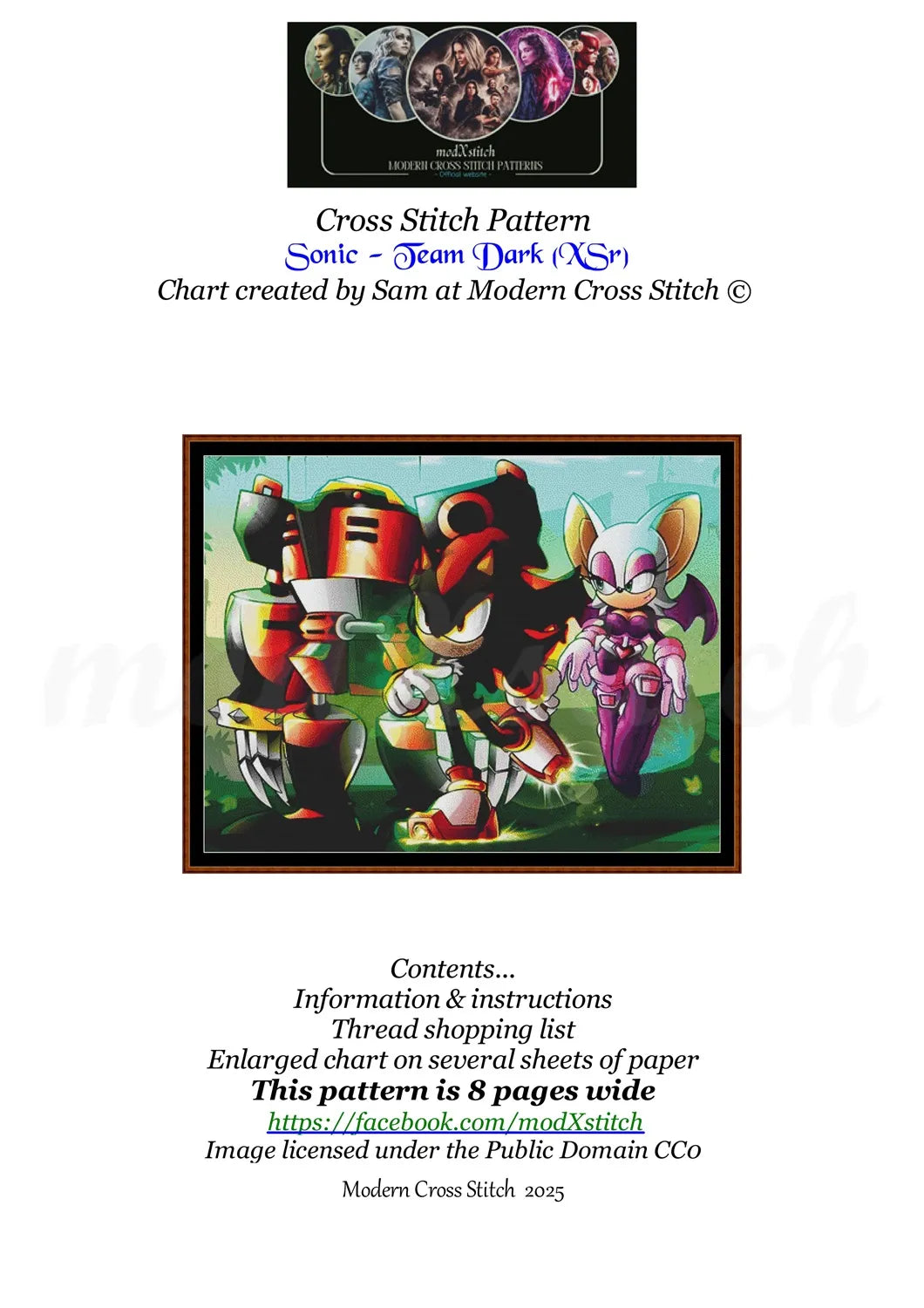Sonic - Team Dark cross stitch pattern