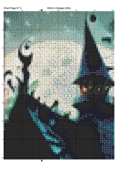 Witch's Cottage cross stitch pattern A unique and exclusive design to modXstitch, conceived and expertly created with the help of AI, by Sam.