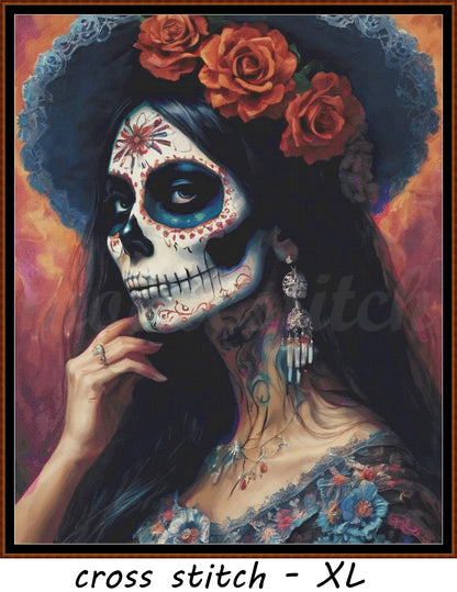 La Catrina Rose cross stitch pattern A unique and exclusive design to modXstitch, conceived and expertly created with the help of AI, by Sam.