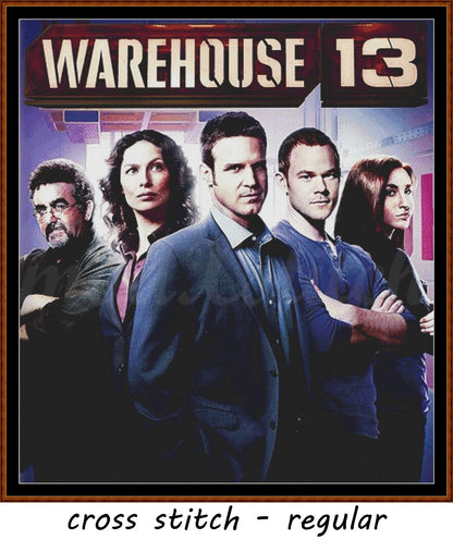 Warehouse 13 cross stitch pattern Warehouse 13 is a fantasy TV cross stitch pattern that comes as a full coverage pattern with absolutely no back-stitching or pesky half-stitches. Warehouse 13 is available in 2 different design sizes - cross stitch regular & XL And each sale includes both B&W and colour charts