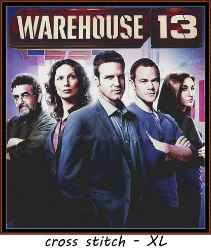 Warehouse 13 cross stitch pattern Warehouse 13 is a fantasy TV cross stitch pattern that comes as a full coverage pattern with absolutely no back-stitching or pesky half-stitches. Warehouse 13 is available in 2 different design sizes - cross stitch regular & XL And each sale includes both B&W and colour charts