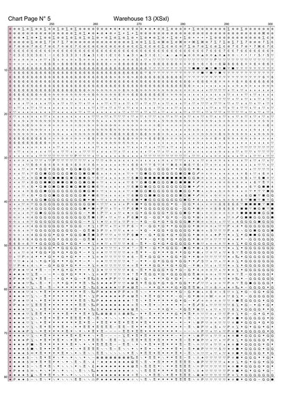 Warehouse 13 cross stitch pattern Warehouse 13 is a fantasy TV cross stitch pattern that comes as a full coverage pattern with absolutely no back-stitching or pesky half-stitches. Warehouse 13 is available in 2 different design sizes - cross stitch regular & XL And each sale includes both B&W and colour charts