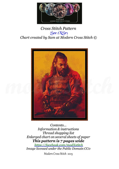 See - Jason Momoa cross stitch pattern See - Jason Momoa is a fantasy TV cross stitch pattern that comes as a full coverage pattern with absolutely no back-stitching or pesky half-stitches. See - Jason Momoa is available in 2 different design sizes - cross stitch regular & XL And each sale includes both B&W and colour charts