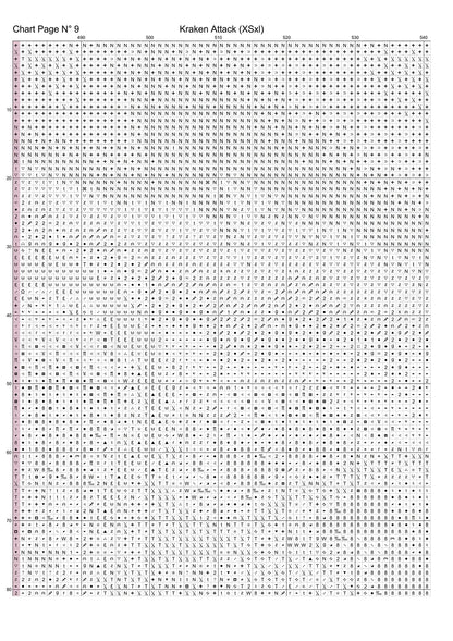 Kraken Attack cross stitch pattern A unique and exclusive design to modXstitch, conceived and expertly created with the help of AI, by Sam. Kraken Attack is a sea monster cross stitch pattern that comes as a full coverage pattern with absolutely no back-stitching or pesky half-stitches. Also,Kraken Attack is available in 2 different design sizes - cross stitch regular & XL And each sale includes both B&W and colour charts