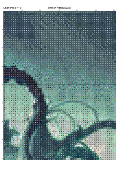 Kraken Attack cross stitch pattern A unique and exclusive design to modXstitch, conceived and expertly created with the help of AI, by Sam. Kraken Attack is a sea monster cross stitch pattern that comes as a full coverage pattern with absolutely no back-stitching or pesky half-stitches. Also,Kraken Attack is available in 2 different design sizes - cross stitch regular & XL And each sale includes both B&W and colour charts