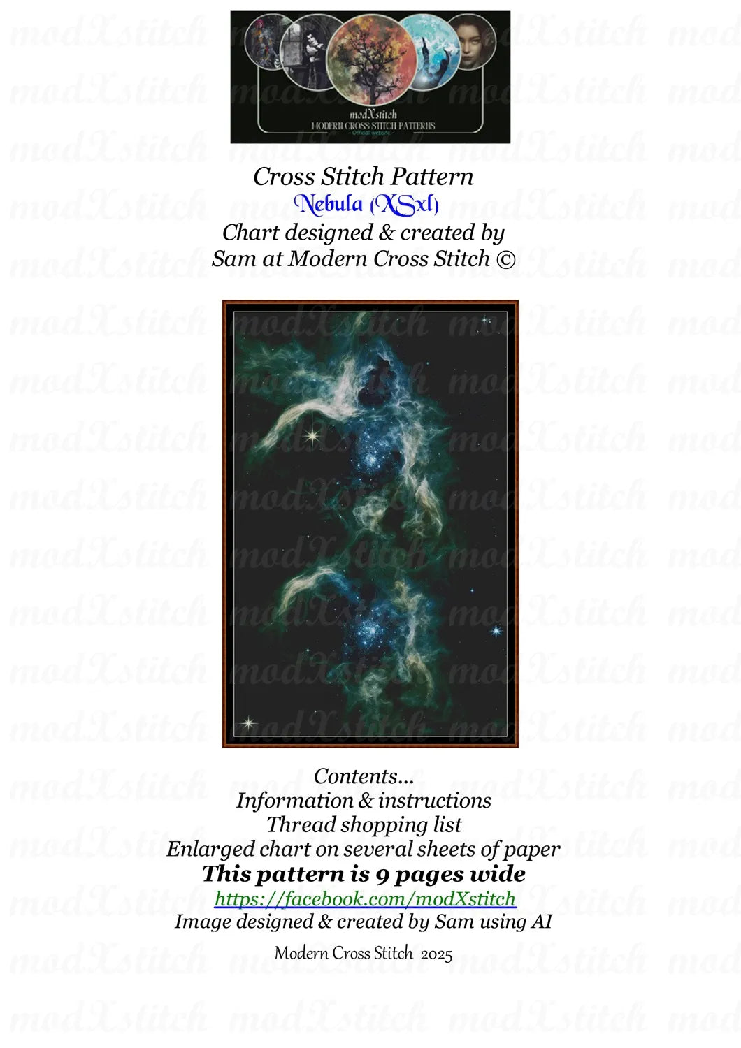 Nebula cross stitch pattern A unique design to modXstitch, image from NASA and pattern expertly created by Sam.