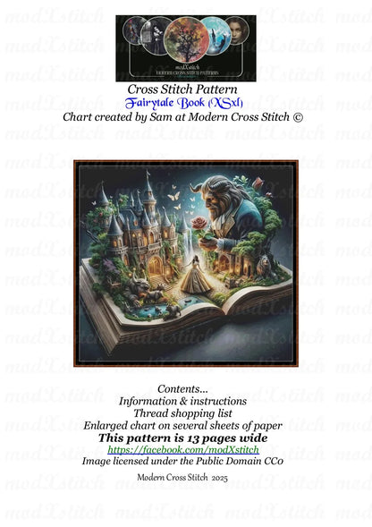 Fairytale Book cross stitch pattern A unique design to modXstitch, expertly created by Sam. Fairytale Book is a beauty and the beast cross stitch pattern that comes as a full coverage pattern with absolutely no back-stitching or pesky half-stitches.