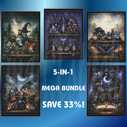 The Witch's Shelf: Complete Premium Digital Art Mega-Bundle (All 5 Elements) Cross Stitch Pattern PDFs