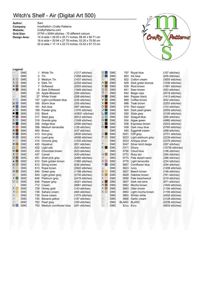 Witch's Shelf - Air Cross Stitch Pattern | Full Coverage Fine Art Chart PDF Bundle