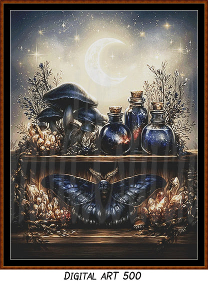 Witch's Shelf - Air Cross Stitch Pattern | Full Coverage Fine Art Chart PDF Bundle