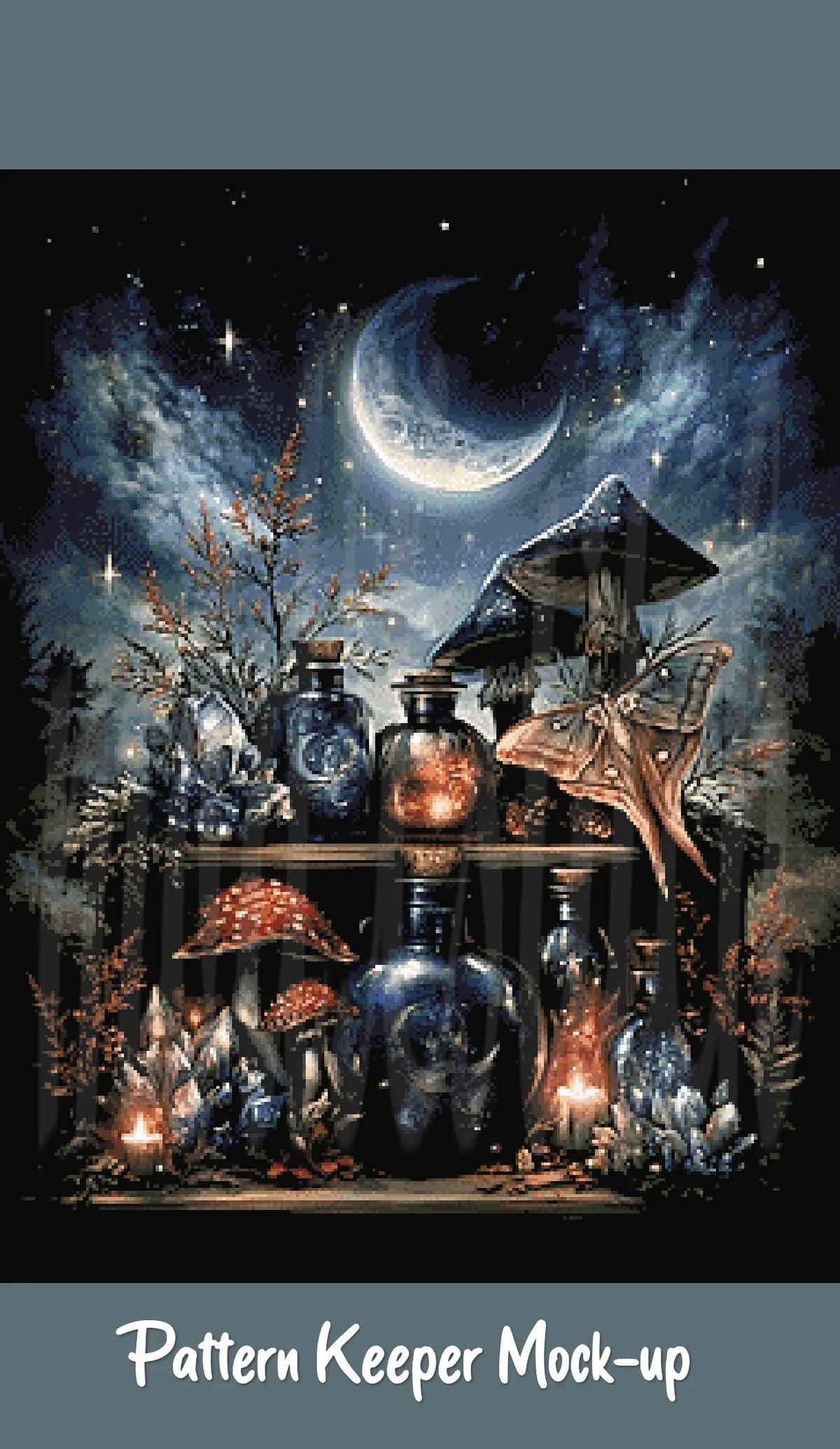 Witch's Shelf - Fire Cross Stitch Pattern | Full Coverage Fine Art Chart PDF Bundle