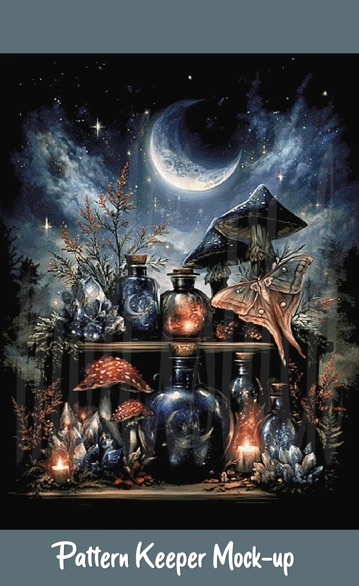 Witch's Shelf - Fire Cross Stitch Pattern | Full Coverage Fine Art Chart PDF Bundle