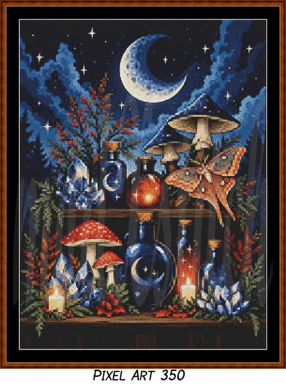 Witch's Shelf - Fire (Pixel Art) Cross Stitch Pattern PDF Bundle