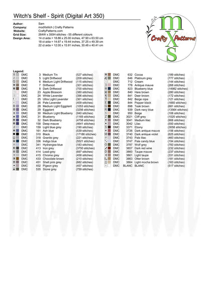 Witch's Shelf - Spirit Cross Stitch Pattern | Full Coverage Fine Art Chart PDF Bundle
