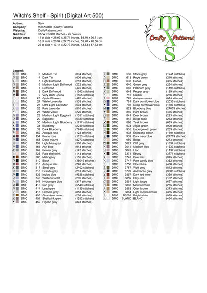 Witch's Shelf - Spirit Cross Stitch Pattern | Full Coverage Fine Art Chart PDF Bundle