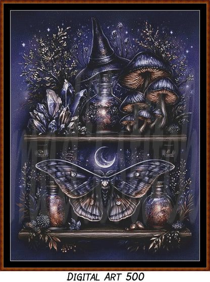 Witch's Shelf - Spirit Cross Stitch Pattern | Full Coverage Fine Art Chart PDF Bundle