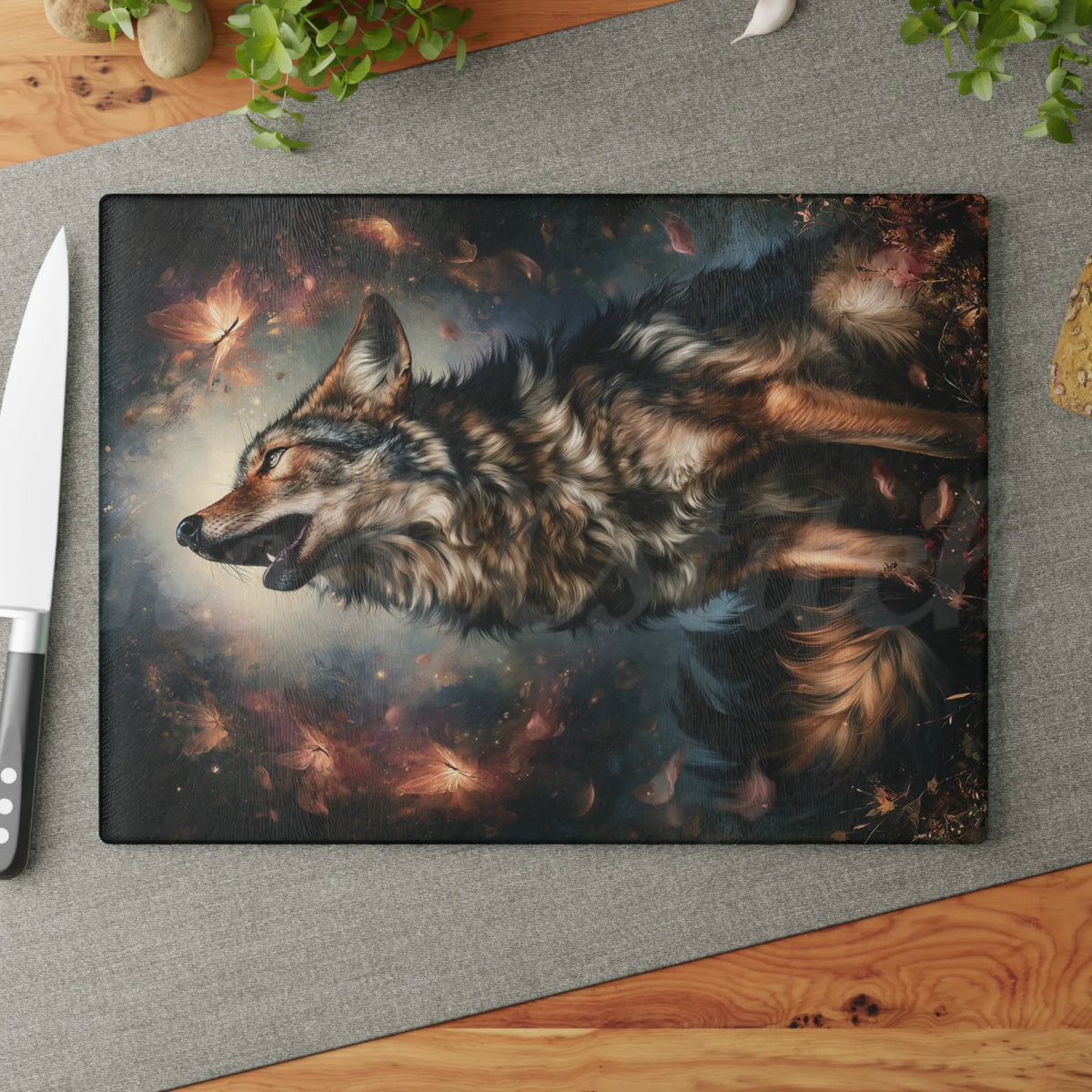 Wolf of Autumn - Tempered Glass Cutting Board