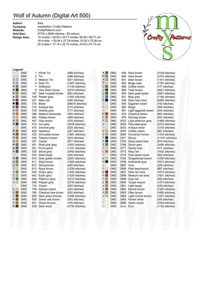 Wolf of Autumn Cross Stitch Pattern | Full Coverage Fine Art Chart PDF Bundle