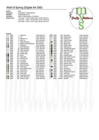 Wolf of Spring Cross Stitch Pattern | Full Coverage Fine Art Chart PDF Bundle