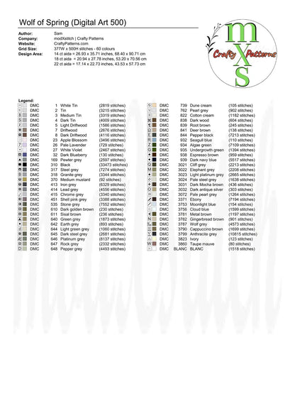 Wolf of Spring Cross Stitch Pattern | Full Coverage Fine Art Chart PDF Bundle