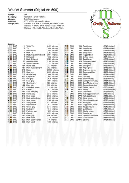 Wolf of Summer Cross Stitch Pattern | Full Coverage Fine Art Chart PDF Bundle